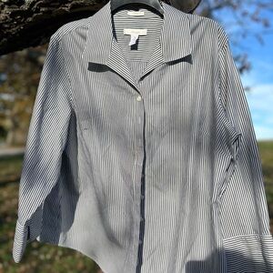 Chico’s Black and White Striped Button-Up Shirt
